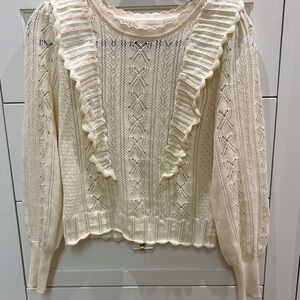 LoveShackFancy Ivory Knit Top with Lace Accents
